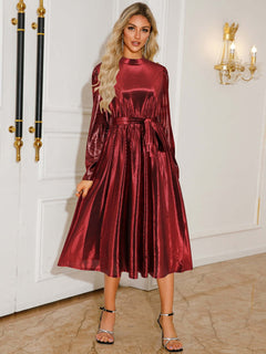 Tie Waist Long Sleeve Midi Dress