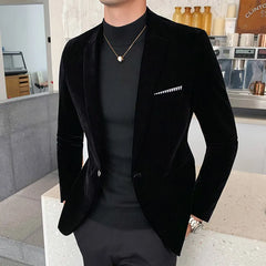 2023 Brand clothing Men Golden velvet suit/Male slim High quality business Blazers/Groom's Wedding Dress Men's jacket clothing