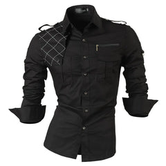 jeansian Men's Long Sleeve Dress Casual Shirts Fashion Stylish Designer Military 8371