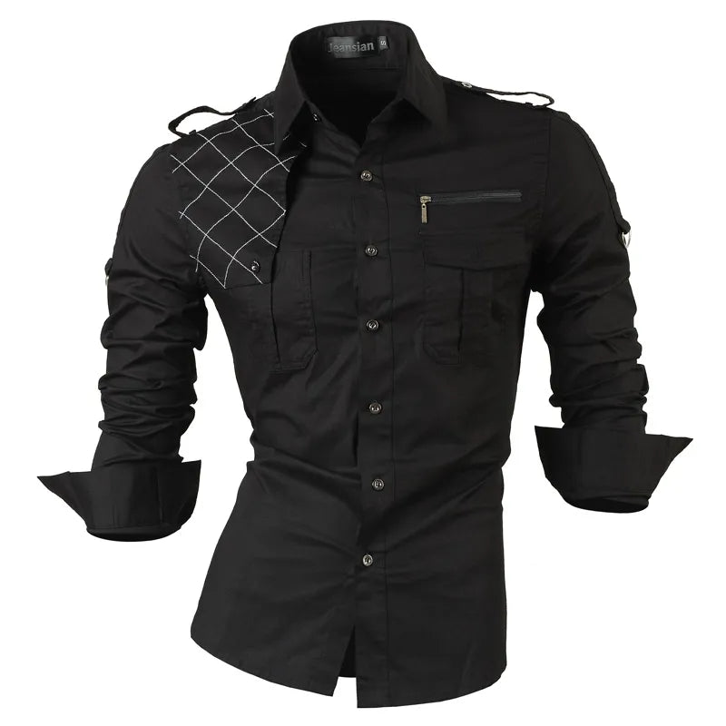 jeansian Men's Long Sleeve Dress Casual Shirts Fashion Stylish Designer Military 8371