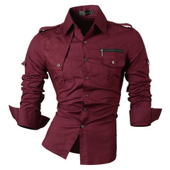 jeansian Men's Long Sleeve Dress Casual Shirts Fashion Stylish Designer Military 8371