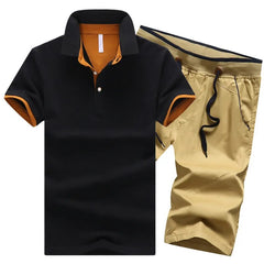 Mens Polo Shorts Sets Summer Cotton Button Polo Shirts Sets 2020 Mens Shorts Clothes 2 Piece Set Tracksuit Elastic Waist Shorts