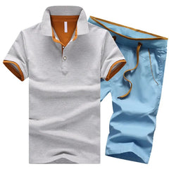 Mens Polo Shorts Sets Summer Cotton Button Polo Shirts Sets 2020 Mens Shorts Clothes 2 Piece Set Tracksuit Elastic Waist Shorts