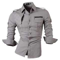 jeansian Men's Long Sleeve Dress Casual Shirts Fashion Stylish Designer Military 8371