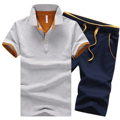 Mens Polo Shorts Sets Summer Cotton Button Polo Shirts Sets 2020 Mens Shorts Clothes 2 Piece Set Tracksuit Elastic Waist Shorts