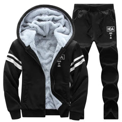 Men Set hooded Thicken Fleece Hoodies + Sweatpant 2023 Winter Spring Sweatshirt Sportswear Male Letter Print