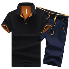 Mens Polo Shorts Sets Summer Cotton Button Polo Shirts Sets 2020 Mens Shorts Clothes 2 Piece Set Tracksuit Elastic Waist Shorts