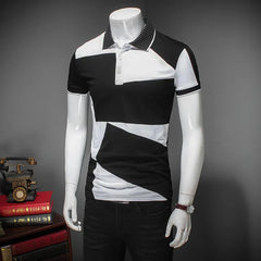 Brother Wang Casual POLO Shirt Men's Summer Fashion New Black White Stitching Cotton Short-sleeved Polo Shirt Slim Male 5XL 6XL