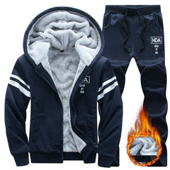Men Set hooded Thicken Fleece Hoodies + Sweatpant 2023 Winter Spring Sweatshirt Sportswear Male Letter Print