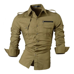jeansian Men's Long Sleeve Dress Casual Shirts Fashion Stylish Designer Military 8371
