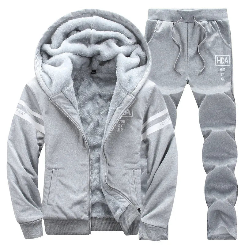 Men Set hooded Thicken Fleece Hoodies + Sweatpant 2023 Winter Spring Sweatshirt Sportswear Male Letter Print