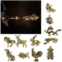Bull Ornament Sculpture Copper Miniatures Figurines Desk Decoration Pure Copper Handmade Lines Key Pendant Key Chain Accessories