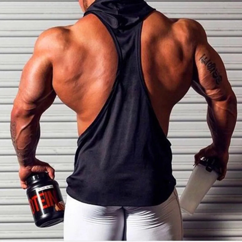 Mens Gyms Clothing Bodybuilding Hooded Tank Top Men Cotton Sleeveless Vest Sweatshirt Fitness Workout Sportswear Tops Male
