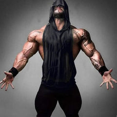 Mens Gyms Clothing Bodybuilding Hooded Tank Top Men Cotton Sleeveless Vest Sweatshirt Fitness Workout Sportswear Tops Male