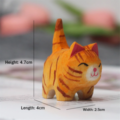 Wooden Cats Figurines Sculpture Statue Lovely Small Carved Orange Cats Statue Handmade Wood Kitten Art Carving Work.