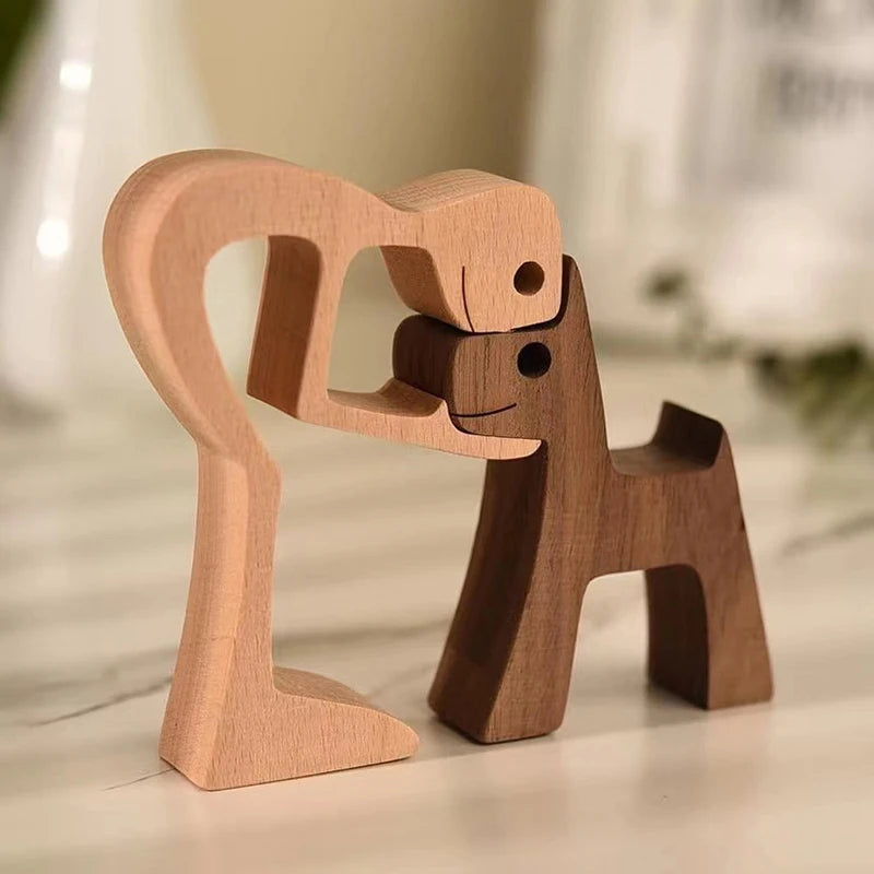 Cute Family Puppy Wood Dog Craft Ornament Figurine Natural Gift For Home Decoration Accessories Handmade Sculptures Decor