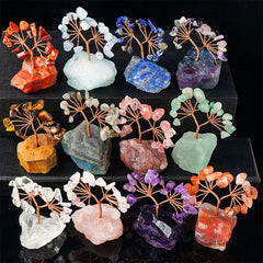 KX4B Unique Crystal Sculpture Handmade Crystal Money Tree for Good Luck Wealth Health