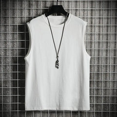 Trendy Men Summer T-shirt Solid Color Loose Sleeveless O Neck Pullover Breathable Exercise Simple Men Tank Top Male Clothing