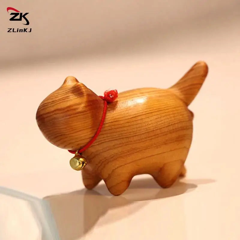 Tiny Cute Wooden Cat,Cute Animal Figurine Cat Ornament,Handmade Wood Carved Cat Sculpture Statue,Miniature Cat Figurine Crafts