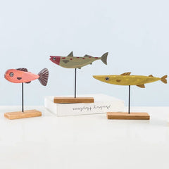 Nordic Wood Fish Sculpture Animal Artistic Sculpture Living Room Office Home Decoration Handmade Crafts Holiday Gift