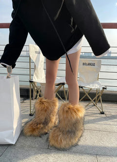 2024 Winter Women Fluffy Faux Fox Fur Boots Woman Plush Warm Snow Boots Luxury Footwear Girls Furry Fur Bottes Fashion Shoe