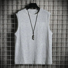 Trendy Men Summer T-shirt Solid Color Loose Sleeveless O Neck Pullover Breathable Exercise Simple Men Tank Top Male Clothing