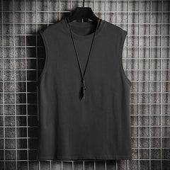 Trendy Men Summer T-shirt Solid Color Loose Sleeveless O Neck Pullover Breathable Exercise Simple Men Tank Top Male Clothing