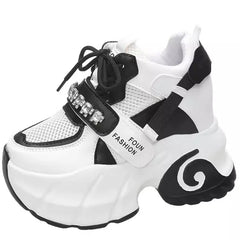 New Chunky Sneakers 2024 Summer Casual Vulcanized Shoes Woman High Platform Breathable Mesh Sneakers 10CM Women Sports Dad Shoes