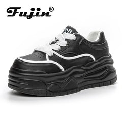 Fujin 7cm Microfiber Leather Spring Casual Chunky Sneakers Platform Wedge Skate Boarding Fashion Women Autumn Shoes Ladies Shoes