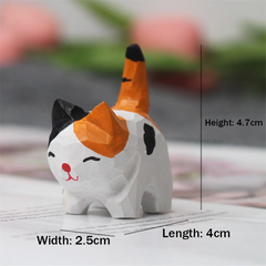 Wooden Cats Figurines Sculpture Statue Lovely Small Carved Orange Cats Statue Handmade Wood Kitten Art Carving Work.