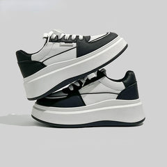 Leisure Sneakers Vulcanize Shoes Woman Spring Autumn PU Lace up Mid Heels Round Toe Women Shoes Solid Vulcanize Shoes Plus Size