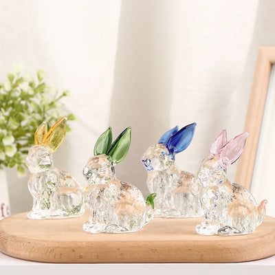 1Pc Rabbit Glass Animal Bunny Statue Crystal Figurines Sculpture Figure Ornament Handmade Ornaments Garden Miniature Decor