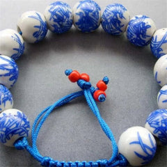 12mm bamboo leaf Porcelain Ceramic Beads Adjustable Bracelet Handmade Minimalist Stackable Ethnic Artisan Link Formal Everyday