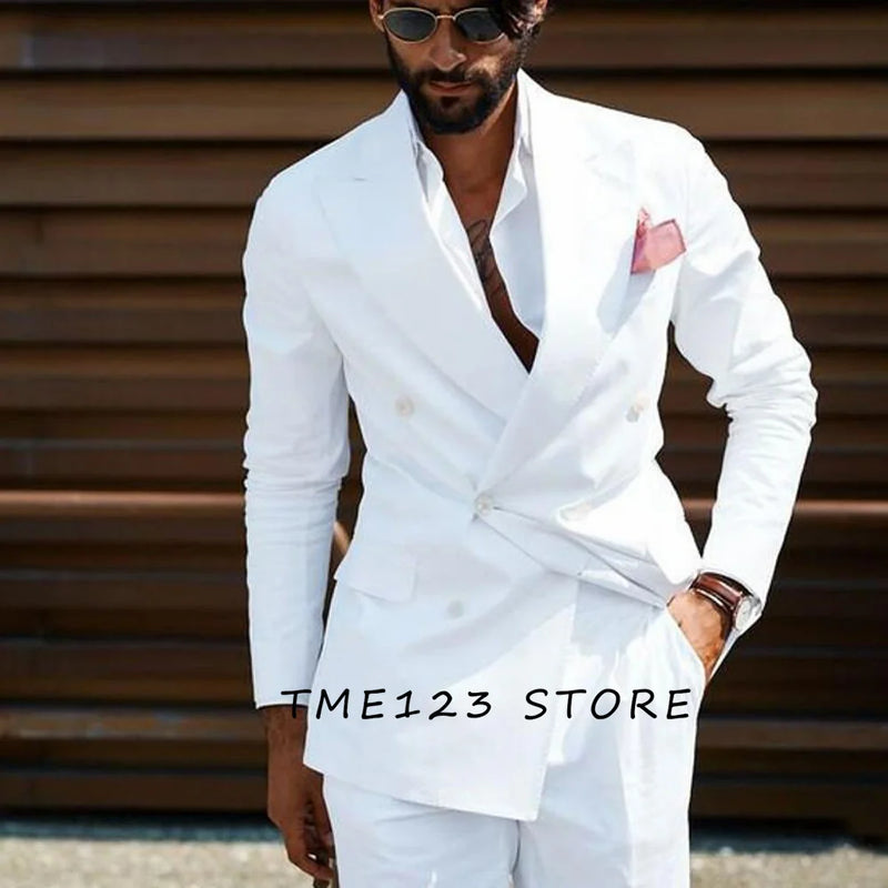 Elegant Suits for Men Serge Pure Color White Elegant Man Suit Trend Two Piece Mens Formal Wear Full Men's Suit Pant Sets Male