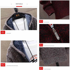FALIZA Hooded Cardigan Knitted Sweater Mens Solid Color Thick Fleece Wool Casual Knitwear Male Clothing Sweaters for Men MXY117