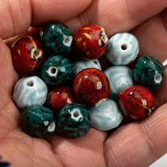 14x12mm Ceramic Rose Beads Vintage Artisanal Retro Handcrafted Spherical Floral Design for Jewelry Crafting Pack of 10