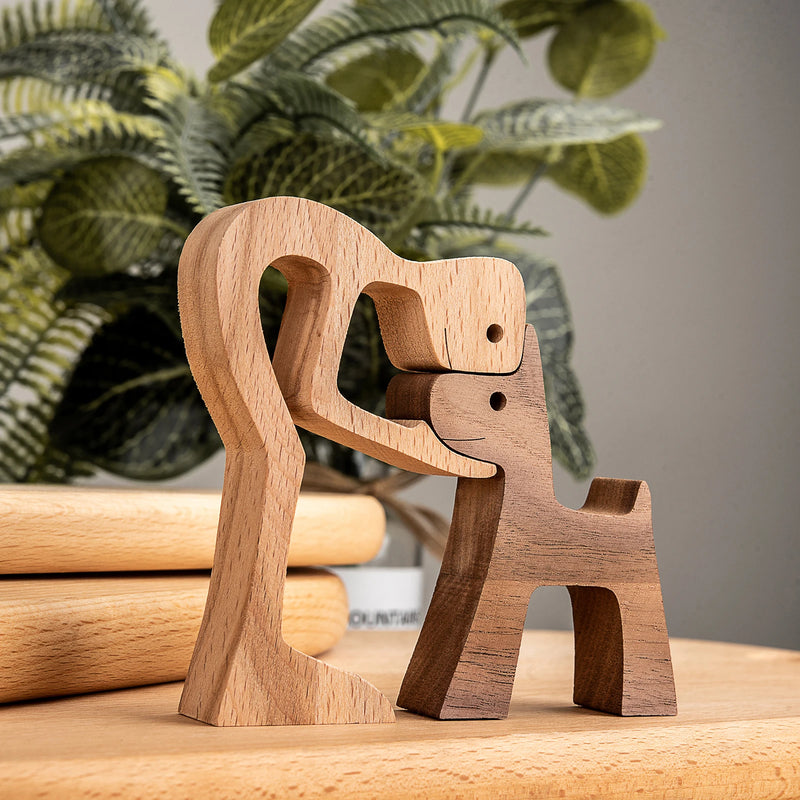 Handmade Wood Dog Decor Sculptures Craft Creative Figurine Ornement  Decoration For Bedroom Home Office Decor Gift Natural
