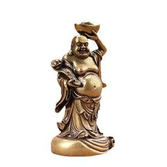 Old China Folk Collect Pure Brass Maitreya Sculpture Handmade Antique Statue