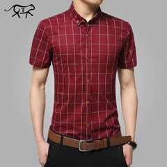 2023 New short sleeve men shirts plus size M-5XL Cotton Plaid shirts male casual Fashion men's shirts slim fit striped shirt men
