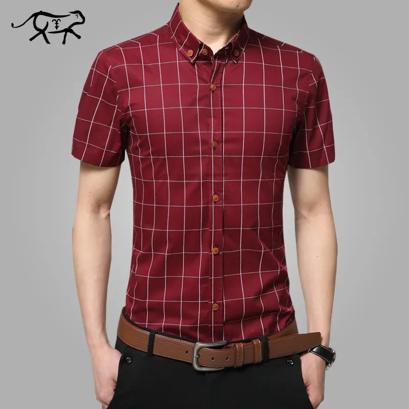 2023 New short sleeve men shirts plus size M-5XL Cotton Plaid shirts male casual Fashion men's shirts slim fit striped shirt men