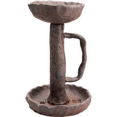 Artisanal Ceramic Candle Holder Natural Crack Design with Wide Handles Retro Household Decoration