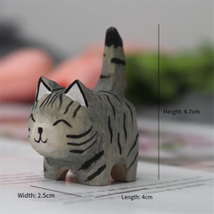 Wooden Cats Figurines Sculpture Statue Lovely Small Carved Orange Cats Statue Handmade Wood Kitten Art Carving Work.