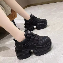 New Chunky Sneakers 2024 Summer Casual Vulcanized Shoes Woman High Platform Breathable Mesh Sneakers 10CM Women Sports Dad Shoes