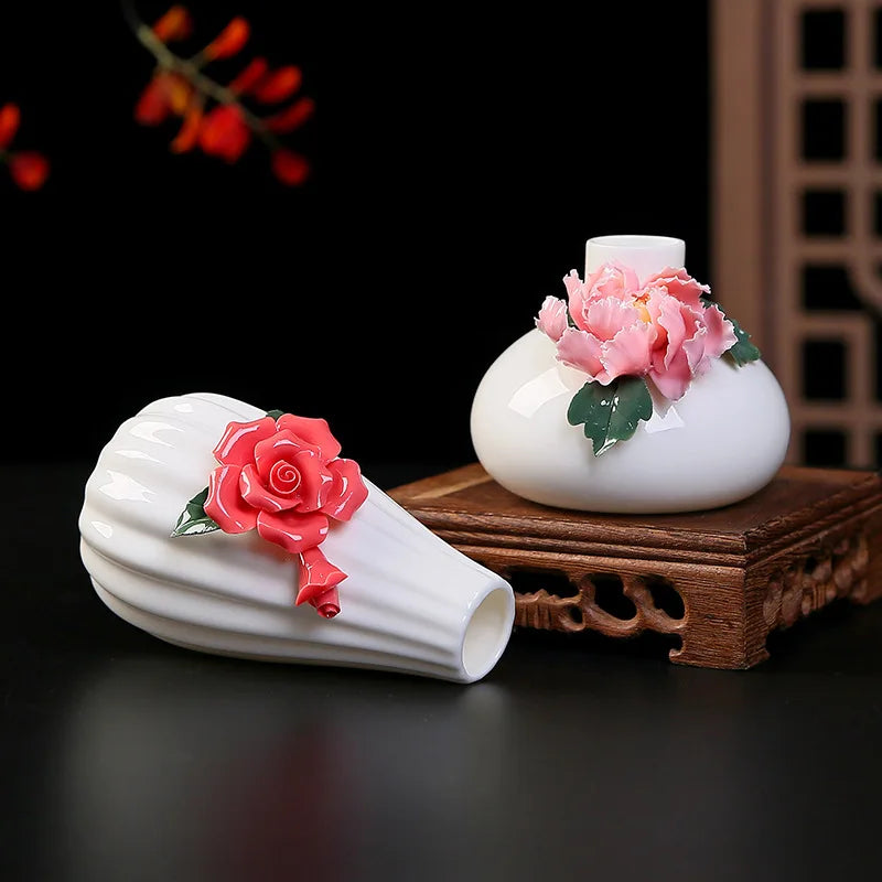Ceramic Vase Decoration White Porcelain Handmade Pinch Traditional Artisan Vase Antique Shelf TV Cabinet Dining-Table Decoration