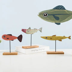 Nordic Wood Fish Sculpture Animal Artistic Sculpture Living Room Office Home Decoration Handmade Crafts Holiday Gift