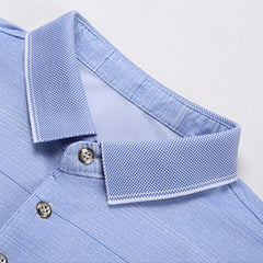 Middle-age Summer Tops Short Sleeve Smooth Polo Shirt Stripes Casual 95% Polyester Male Fashion Clothing Pocket 00518905