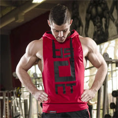 Hooded Tank Tops Men Summer Gym Fitness Hoodies Sleeveless Shirt Male Bodybuilding Cotton Singlets Joggers Sports Vest Clothing