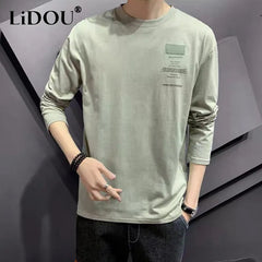 Spring Autumn Fashion Trend Letter Print T-shirts Men Long Sleeve Loose Casual Tops Man Hip Hop All Match Y2K Male Street Wear