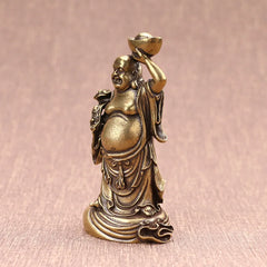 Old China Folk Collect Pure Brass Maitreya Sculpture Handmade Antique Statue
