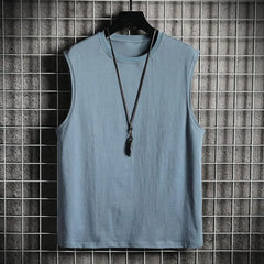 Trendy Men Summer T-shirt Solid Color Loose Sleeveless O Neck Pullover Breathable Exercise Simple Men Tank Top Male Clothing